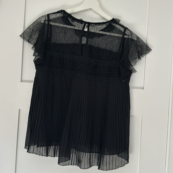 Zara Basic Black Lace Pleated Blouse - Picture 5 of 6